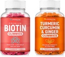 Biotin & Turmeric Vegan Gummies Combo | Max Strength Hair Growth, Skin Health und insgesamt Wellness | 10000mcg Biotin & 95% Standardisierte Kurkumin | Natürliche, Non-GMO und Glutenfreie Ergänzung