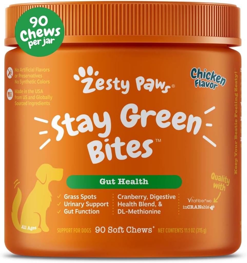 Zesty Paws Stay Green Bites for Dogs - Grass Burn Soft Chews für Rasen Spots, die von Dog Urine verwendet werden - mit Cranberry für Urinary Tract & Bladder - Chicken - 90 Count