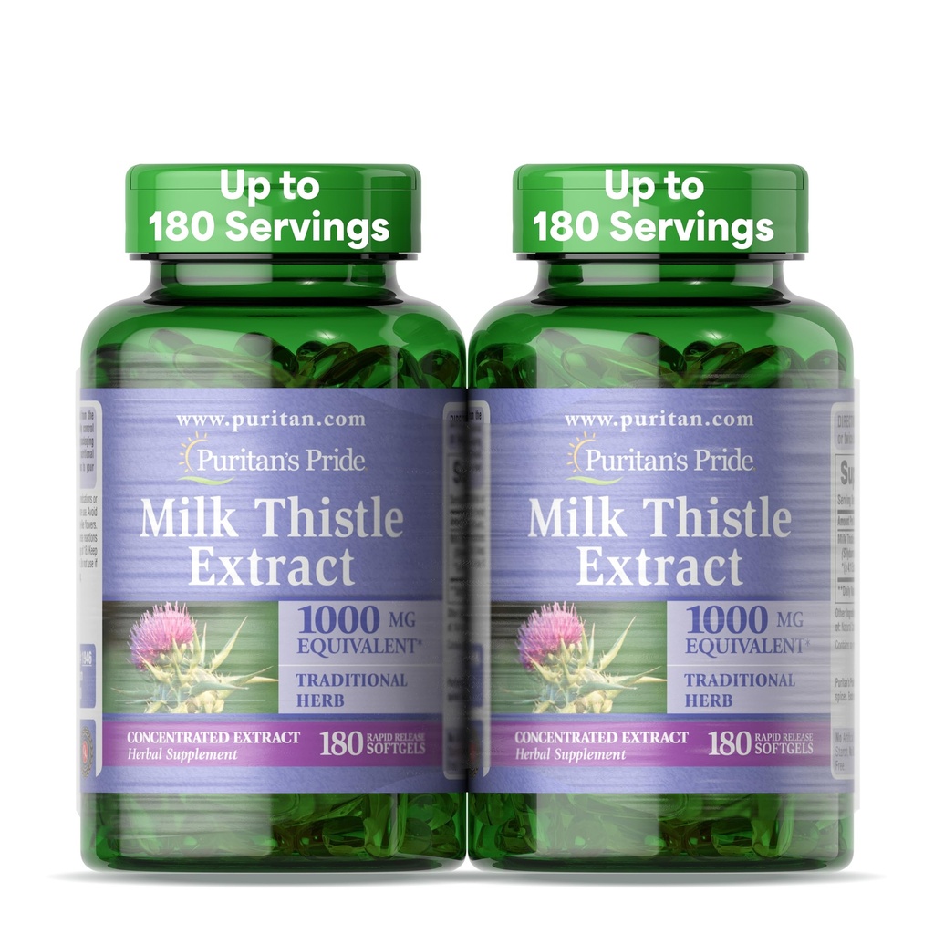 Puritan's Pride Milk Thistle Silymarin 4:1 Konzentration Extrakt 200mg (1000 Mg Äquivalent) Nahrungsergänzung für Leberunterstützung, 6 Monate Versorgung, 180 Count 2-Pack