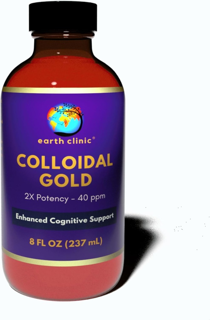 Earth Clinic ® Kolloidal Gold - 2X Konzentrierte 40 ppm, 8 oz Amber Bottle für verbesserte Gehirngesundheit und kognitive Unterstützung
