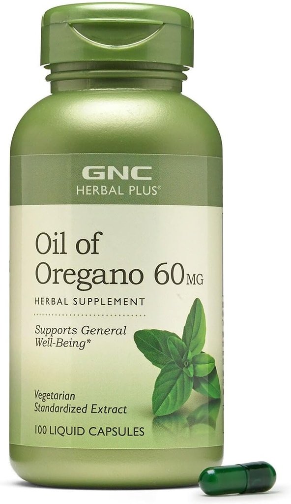 GNC Herbal Plus huile de supplément d'origan 60mg, végétarien, soutient le bien-être général, 100 services
