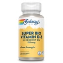 SOLARAY Super Bio Vitamin D3 in Kokosöl - D3 Vitamin 5000 IU - Knochengesundheit und Immununterstützungsergänzung - Lab Verified, Made Wtihout Soy, 60-Day Garantie - 120 Softgels, 120 Servietten