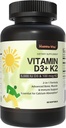 Vitamin D3 K2, Vitamin D3 5000 IU (125 mcg) + Vitamin K2 100 mcg, 2 in 1 D3 und K2 Beilagen für Knochen, Zähne, Muskel- und Immungesundheitsunterstützung, 60 Softgels