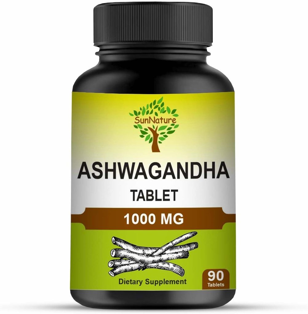 Ashwagandha Comprimés, 1000mg, 100% naturel Ashwagandha & Withanolide.Le soulagement du stress rajeunit l'esprit et le corps améliore la force et l'énergie pour les hommes et les femmes.
