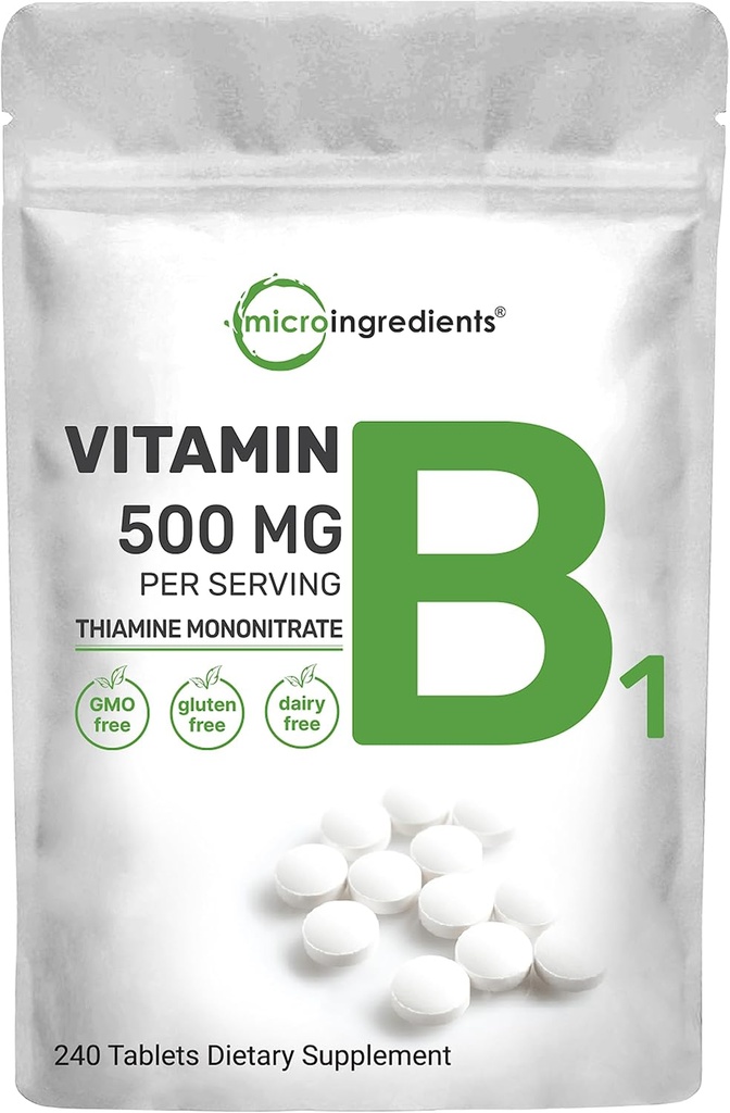 Vitamin B1 500mg pro Servierung, 240 Tabletten | Vitamin B1 Thiamin-Ergänzung, essentielle B Vitamine | Unterstützt Stoffwechsel und gesundes Nervöses System | Non-GMO, einfach zu schwanken