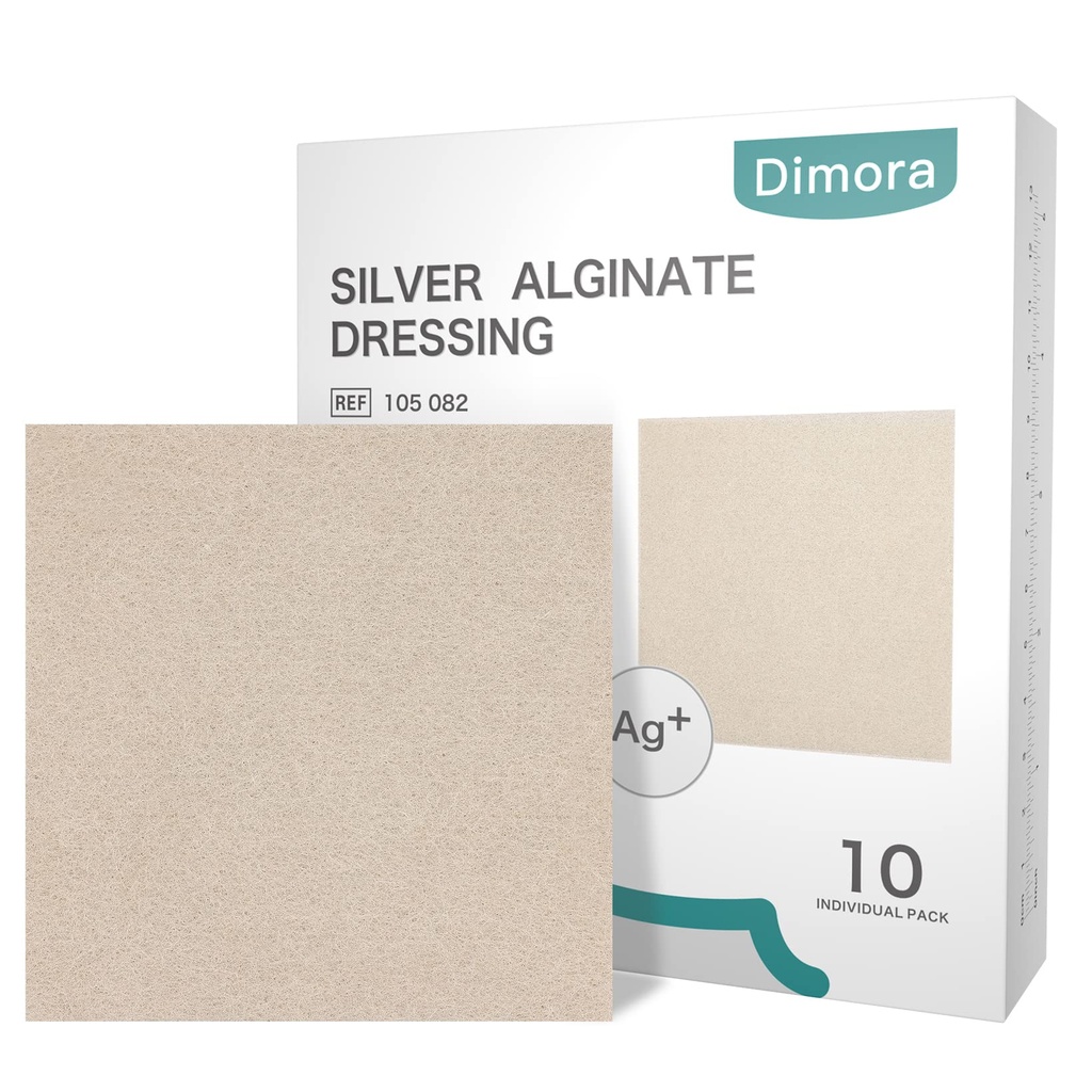 Dimora Upgrade 10 packs Argent Antibactérien Alginate Wound Dressing Pads, non stick Sterile Gauze, hautement absorbant et confortable, 4'' x 4'' Patches