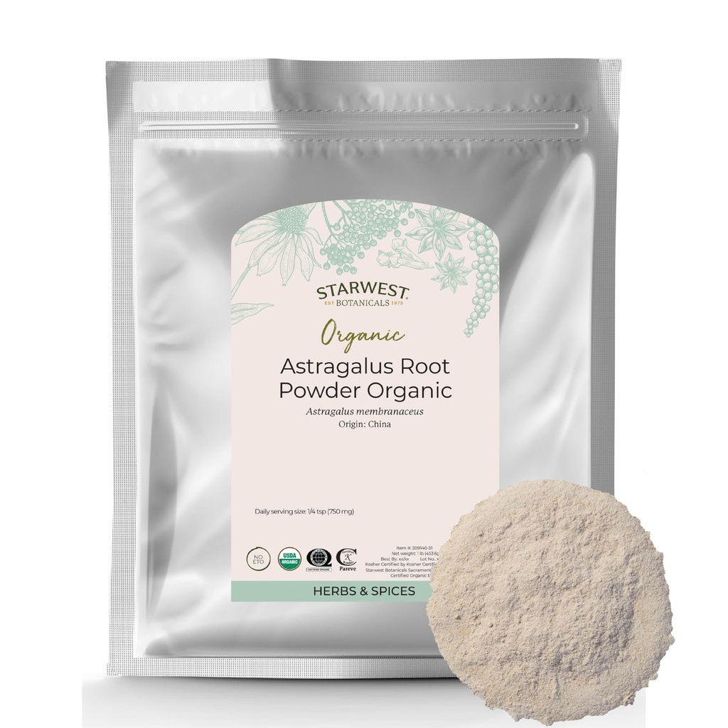 Starwest Botanicals Organic Astragalus Root Powder - Getrocknete Kräuter für Tee, Natürliche Immununterstützung, fördert Wellness, Zertifizierte Kosher, Non-GMO- Bulk 1 lb Tasche