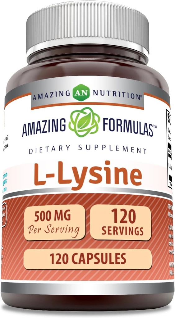 Erstaunliche Formeln L-Lysine 500 mg Kapseln Aminosäure Ergänzung | Non-GMO | Gluten Free | Made in USA (120 Count)