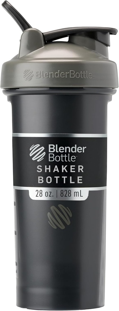 BlenderBottle Classic V2 Shaker Bottle Perfect for Protein Shakes and Pre Workout, 28-Ounce, Grey/Black, Black Shadow