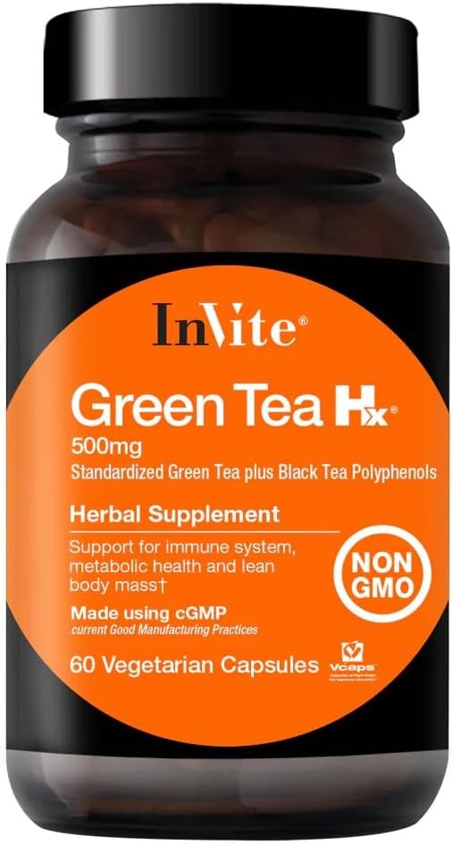 Inviter Santé - Thé Vert Hx - Thé Vert Standarisé Plus Thé Noir Polyphénols - 60 Capsules Végétariennes - 30 jours d'approvisionnement (2-pack)