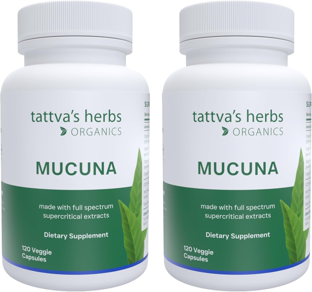 Tattva Kräuter Bio Mucuna Pruriens – Natürliche L-Dopa, Dopamine-Unterstützung, Vegan & Gluten-frei - 240 Kapseln (2-Pack)