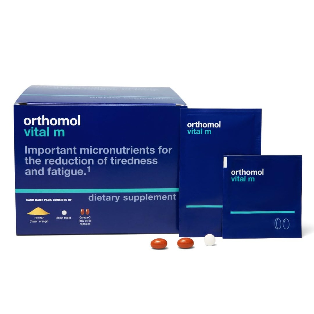 Orthomol Vital M Powder & Tablet Packet for Men, 30-Day Vitamin Supplement – Daily Energy, Fatigue Reduction & Vitality Support with Vitamins A, B, C, D, E, K, Omega-3 & Iodine