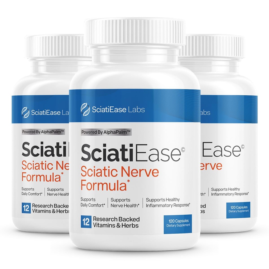 SciatiEase Sciatique Nerve Supplément de soutien de la santé - Nerve Formule de soutien avec AlphaPalm, pois, complexe vitamine B, acide alpha lipoïque 300mg - 3 bouteilles