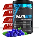 VASOBLITZ Award Gewinner Dual Nitric Oxid Pre Workout mit NO3T Arginin Nitrat,L-Citrulline, Betaine Anhydrous,Calcium Lactate,Koffein frei für Muskel Endurance (30 Servieren) (Blaue Himbeere)