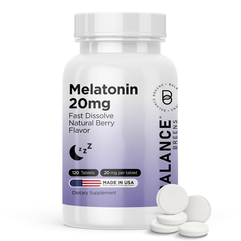 Balancebreens Melatonin 20mg Fast Dissolve Tablets - Hohe Potenz, schnelles Handeln, natürliche Schlafunterstützung – Schlafhilfen für Erwachsene – Non-Groggy, Drug-Free Formula – 120 Schlafpillen