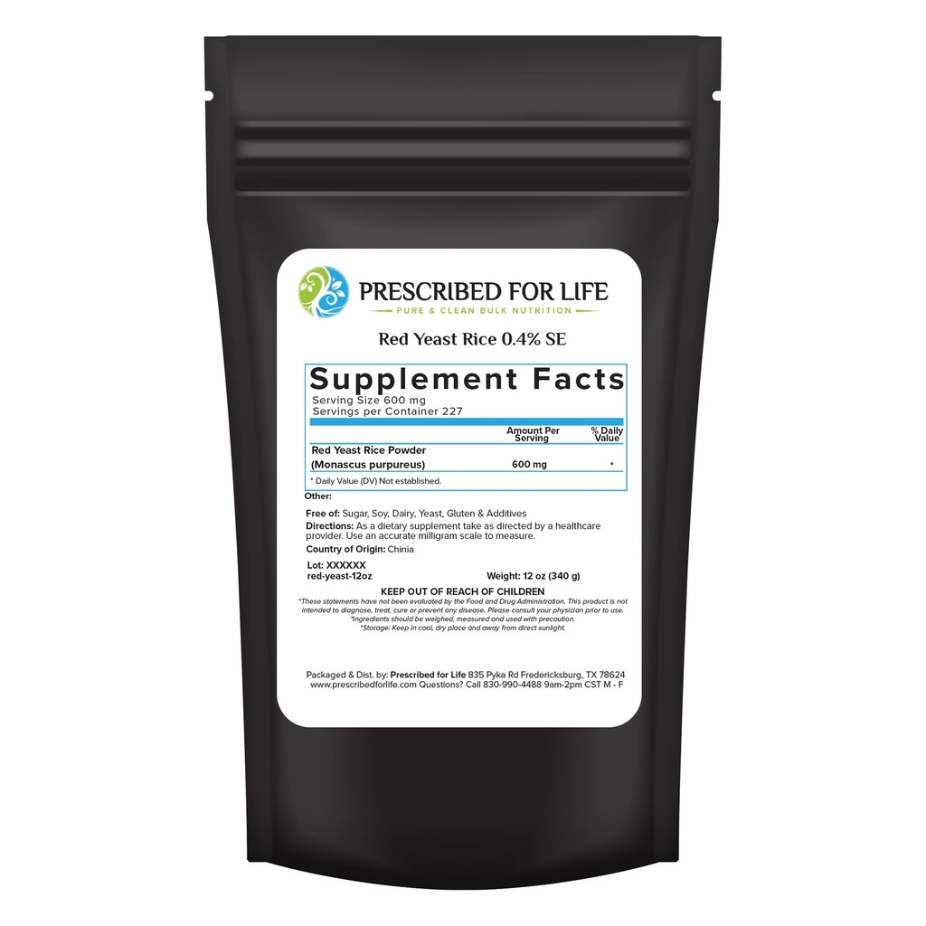 Verschrieben für Leben Rote Hefe Reis Pulver, Rote Hefe Reis Ergänzung zur Unterstützung Gesundheit, Vegan, Glutenfrei, Non GMO, Monascus purpureus (12oz / 340g)