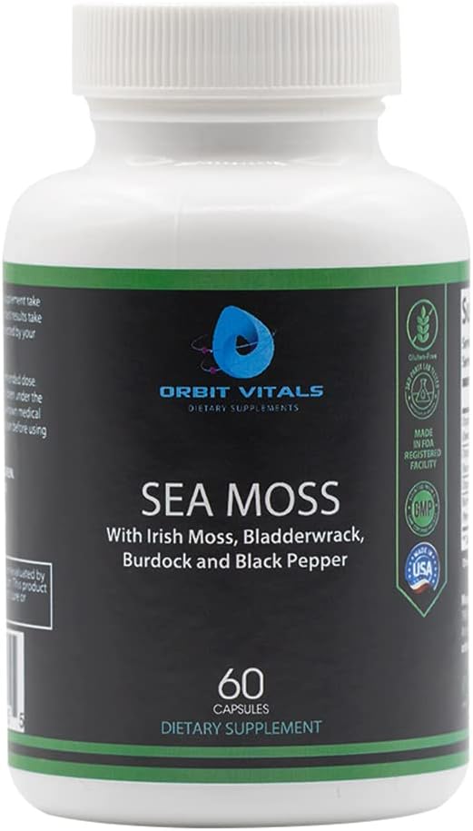 Sea Moss mit Irish Moss Burdock Root Bladderwrack & Black Pepper - Nährstoffe-Rich Superfood für Immune, Verdauung, Gelenk, Hautgesundheit - Vegan, Non-GMO - 60 Irish Moss Capsules, Made in USA