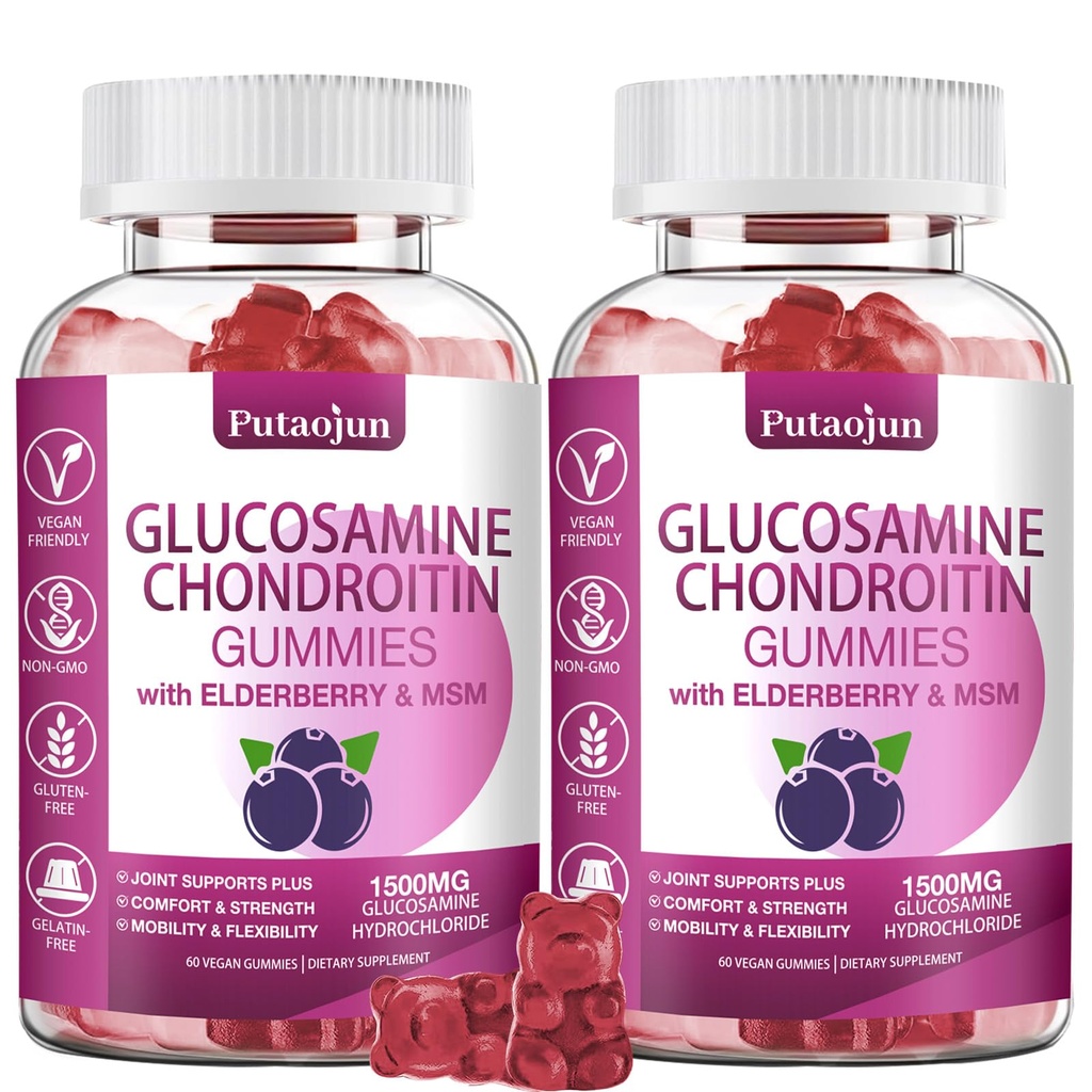 Glucosamin Chondroitin Ergänzungen mit MSM & Elderberry | Glucosamine Chondroitin Gummy für Erwachsene und Frauen Männer | Glucosamine Chondroitin Gummis Extra Strength | Joint Supplement | 2 Pack