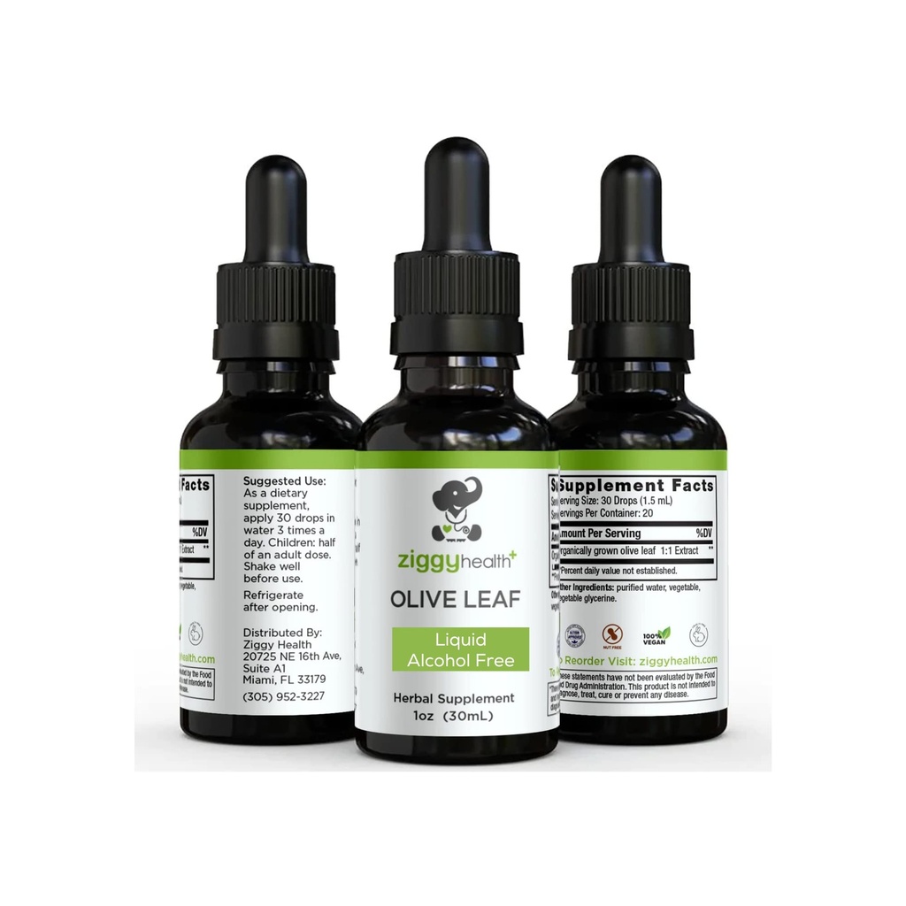 Olivenöl Blatt Extrakt Flüssige Tinktur - bio - Alkoholfreie Nahrungsergänzung - extra Stärke - Herz-Kreislauf- und Gesamtgesundheitsunterstützung - Vegan - 1 Unze von Ziggy Health
