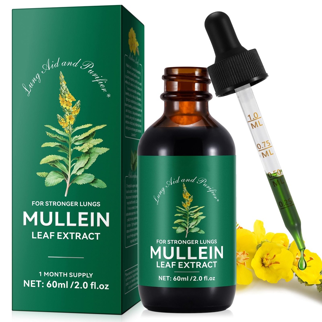 Gouttes de moléine, extrait de feuille de molléine pour les poumons, gouttes de feuille de molléine pour le nettoyage pulmonaire et le phlegme, absorption rapide Extrait de molléine puissant pour les poumons plus forts (1)