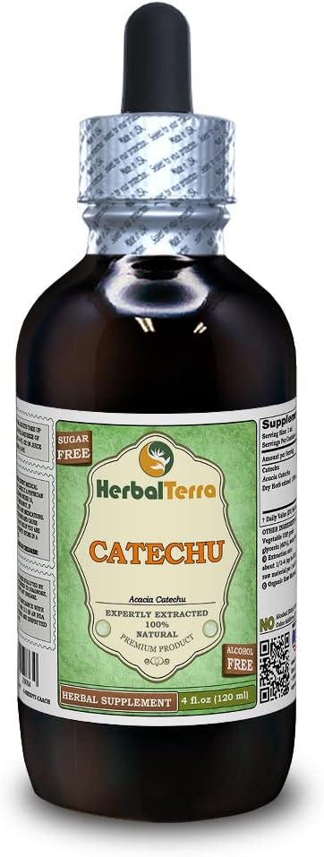 Catechu (Acacia Catechu) Glycerit, Getrockneter Kräuteralkoholfreier Flüssigextrakt (Markenname: HerbalTerra, Proudly Made in USA) 4 fl.oz (120 ml)