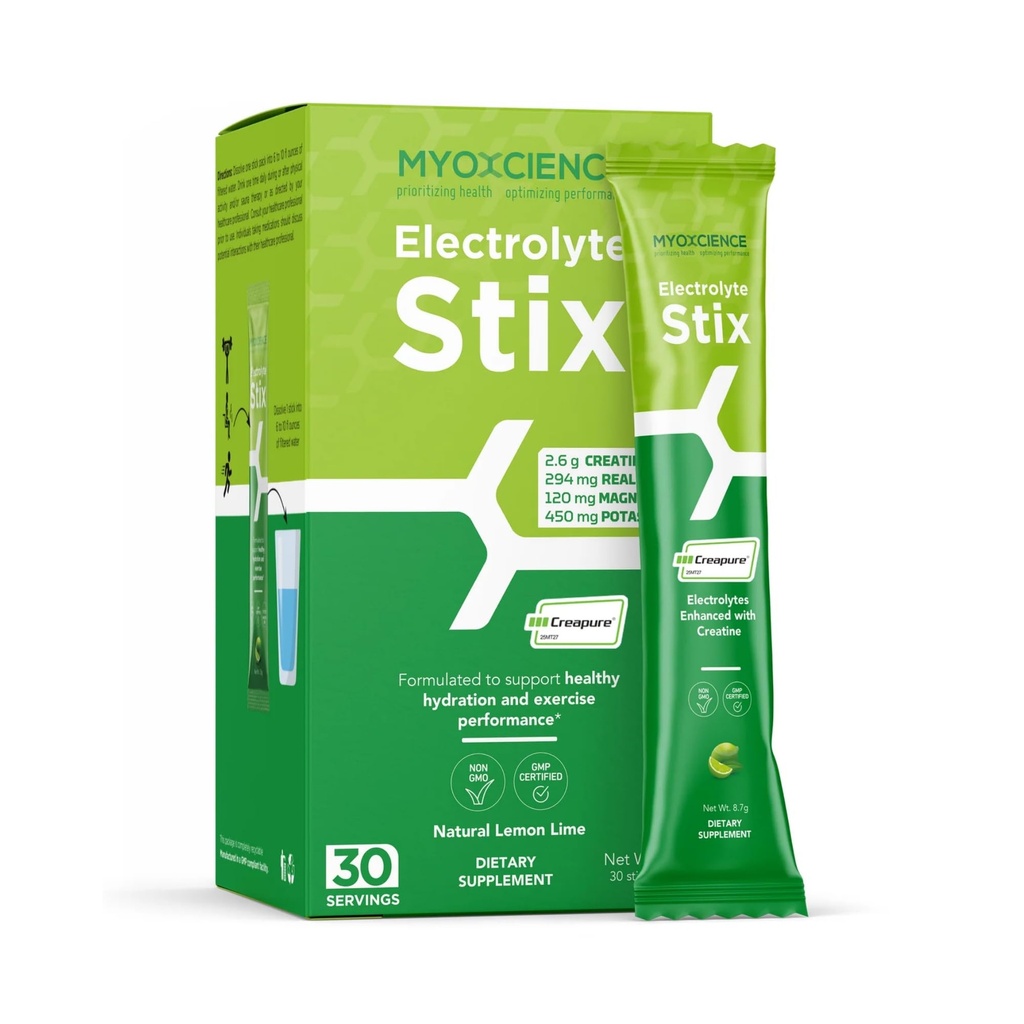 MYOXCIENCE Elektrolyt STIX | Kreatin Elektrolytpulver | Erholung aus Übung & Muskelentwicklung w/Real Salz (Lemon Lime Flavor) (Stix 30 ct)
