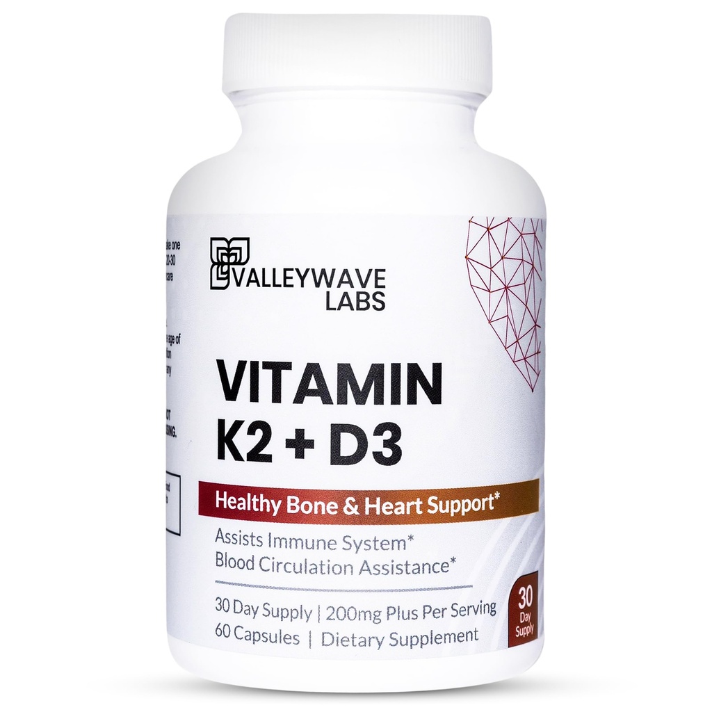 Vitamin D3 K2 Kapseln - 2-in-1 Vitamin K2 MK7 100 mcg + VIT D3 5000 IU (125 mcg) Nahrungsergänzungsmittel zur Unterstützung von Knochen, Zähnen, Muskeln und Immungesundheit*, 60 Zähler