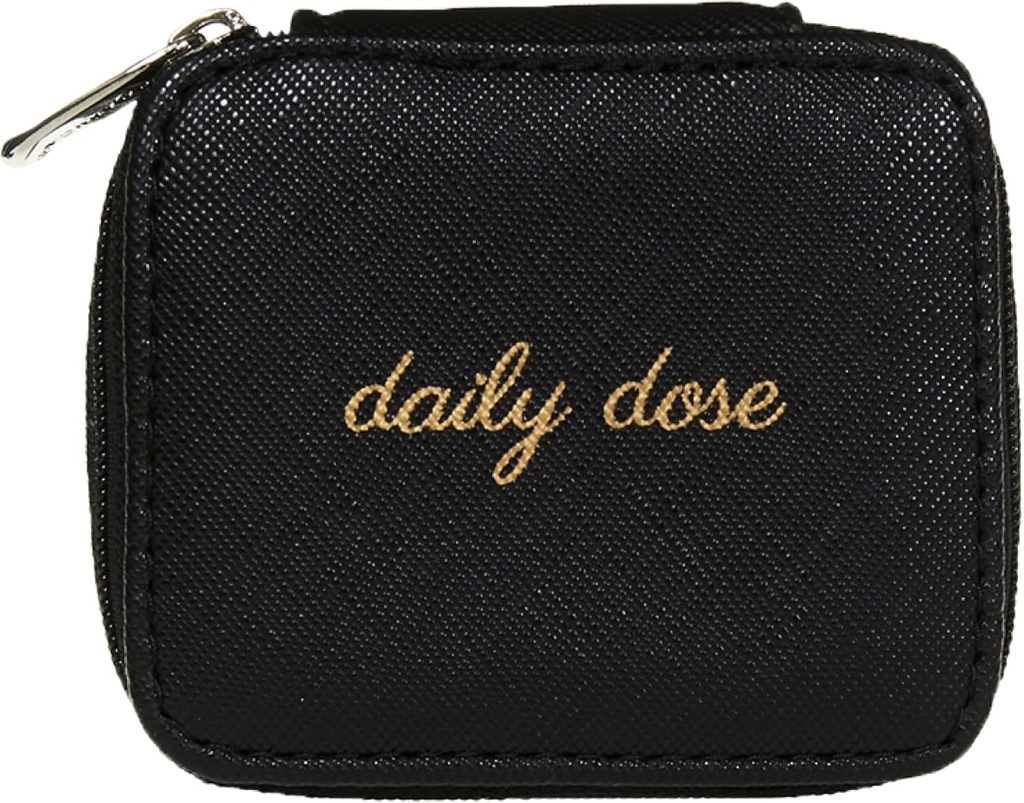 Miamica Zippered Dose quotidienne Cas de pilule avec 8 jours d'organisation de médecine en plastique amovible, noir, 3,5, L x 2,75, W x 1,25, H – Gardez vos vitamines et pilules organisées – Pill Box compact et élégant