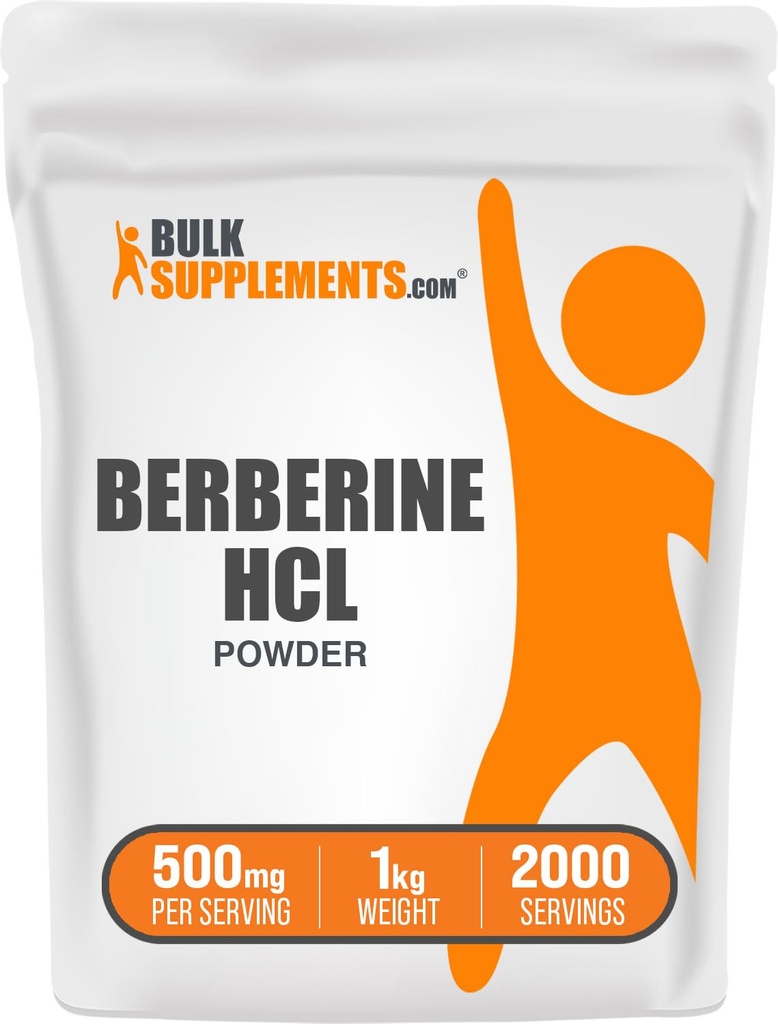BulkSupplements.com Berberine HCl Powder - Berberine Supplement, Berberine 500mg, Berberine Powder - Glutenfrei, 500mg pro Servierung, 1kg (2.2 lbs) (Pack von 1)