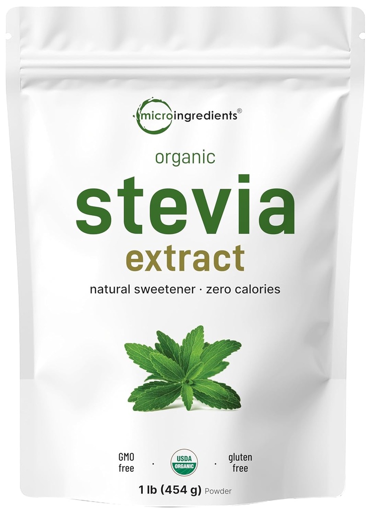 Pure Organic Stevia Powder, 1 Pfund (2,837 Servierungen), Höchste Grade Stevia Green Leaf Extract Reb-A | Reduzierte Bitter Nachgeschmack | 0 Kalorien, Natürlicher Süßstoff, Zucker Alternative, Keto Friendly
