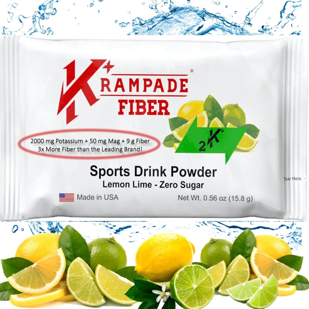 Krampade Fiber Supplement Elektrolyte Pulver - 9g Prebiotic Fiber + 2000mg Kalium Supplement + Magnesium | Cramp Relief | Hydration Packets| Verdauungsunterstützung