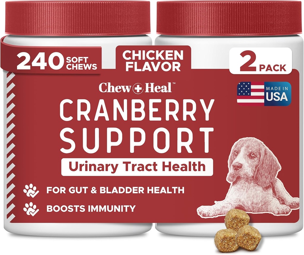 Hunde-UTI-Behandlung Cranberry-Ergänzung für Hunde, 240 Soft Chews - Natürliche Urinary Tract Infektion Unterstützung und gesunde Blasenkontrolle - Hergestellt mit Echinacea und Vitamin C (2 Packungen von 120)