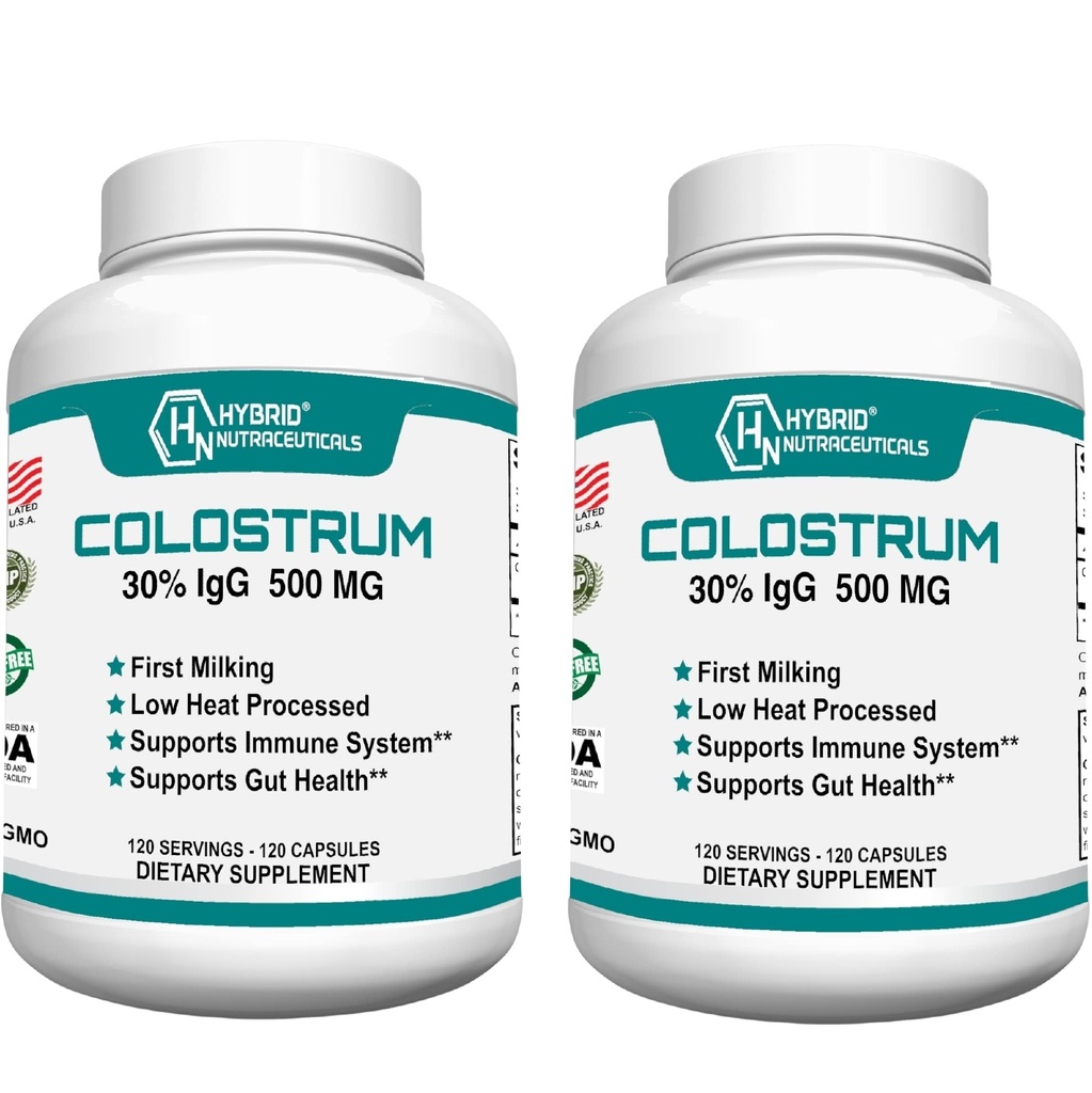Supplément Nutraceutiques Hybrides Bovin Colostrum - Bâtiment musculaire - Support immunitaire - Digestion puissante - Supplément de la lactoferrine (240 Capsules Colostrum - 500mg - 30% IgG) (2)