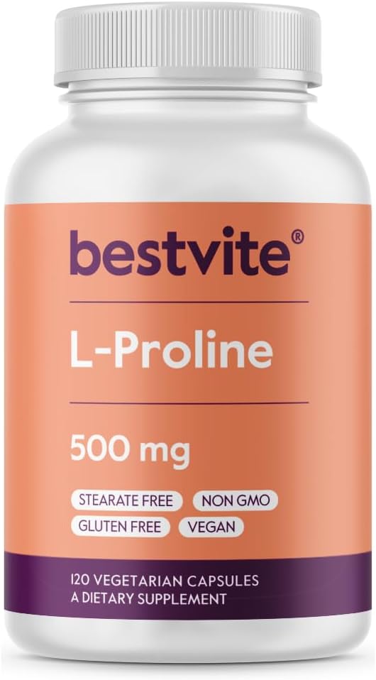 BESTVITE L-Proline 500mg (120 vegetarische Kapseln) - No Stearates - No Fillers - Vegan - Glutenfrei - Non GMO