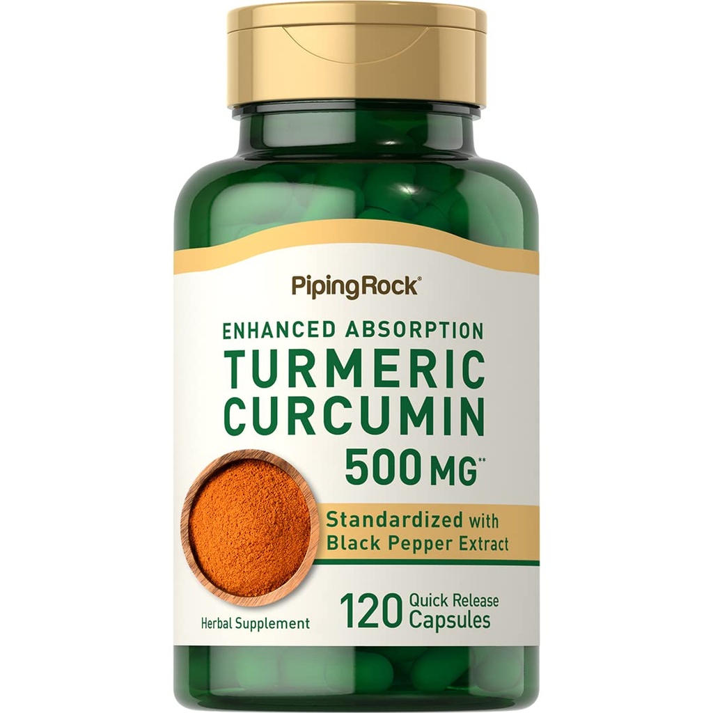 Piping Rock Turmeric Curcumin mit schwarzem Pfeffer 500mg | 120 Kapseln | Standardisierte Kräuterergänzung | Non-GMO, Glutenfrei