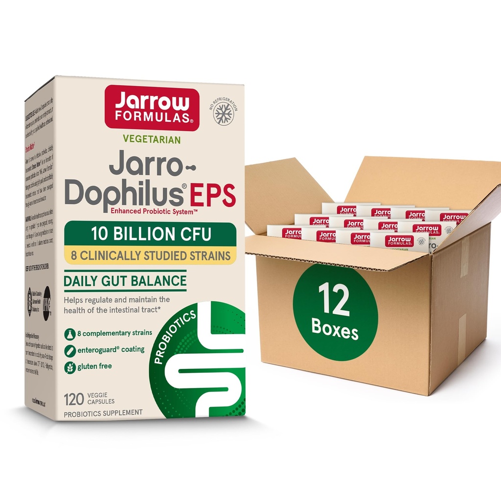 Jarrow Formulas Jarro-Dophilus EPS Probiotics 10 Billion CFU für Darmstützung, Probiotische Ergänzung für Gut Gesundheit für Frauen und Männer, 120 Veggie Kapseln, Bis zu 60 Tage Versorgung,Pack von 12