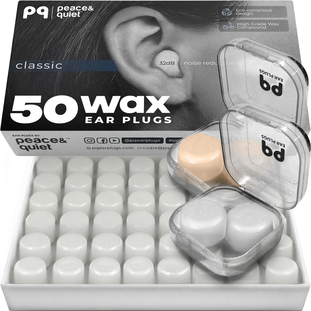PQ Wax Ohrstecker zum Schlafen, Schwimmen - 50 Noise Cancelling Silicone Gel Wax Ohrstöpsel, Ohrenschutz für Schlaf und Schwimmen, weiche Wachskissen mit Sound Blocking Level 32Db, (50 Kissen), Farbe: Weiß