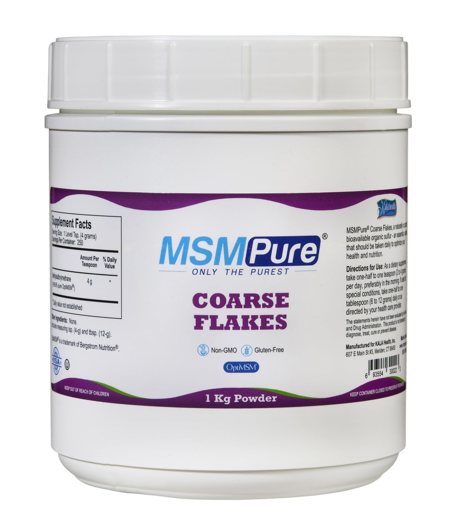 KALA Health MSMPure Coarse MSM Powder Flakes – US-Fabriqué MSM pour la santé articulaire, l'apparence cutanée et le soutien des cheveux et ongles – 2,2 lb, soufre organique