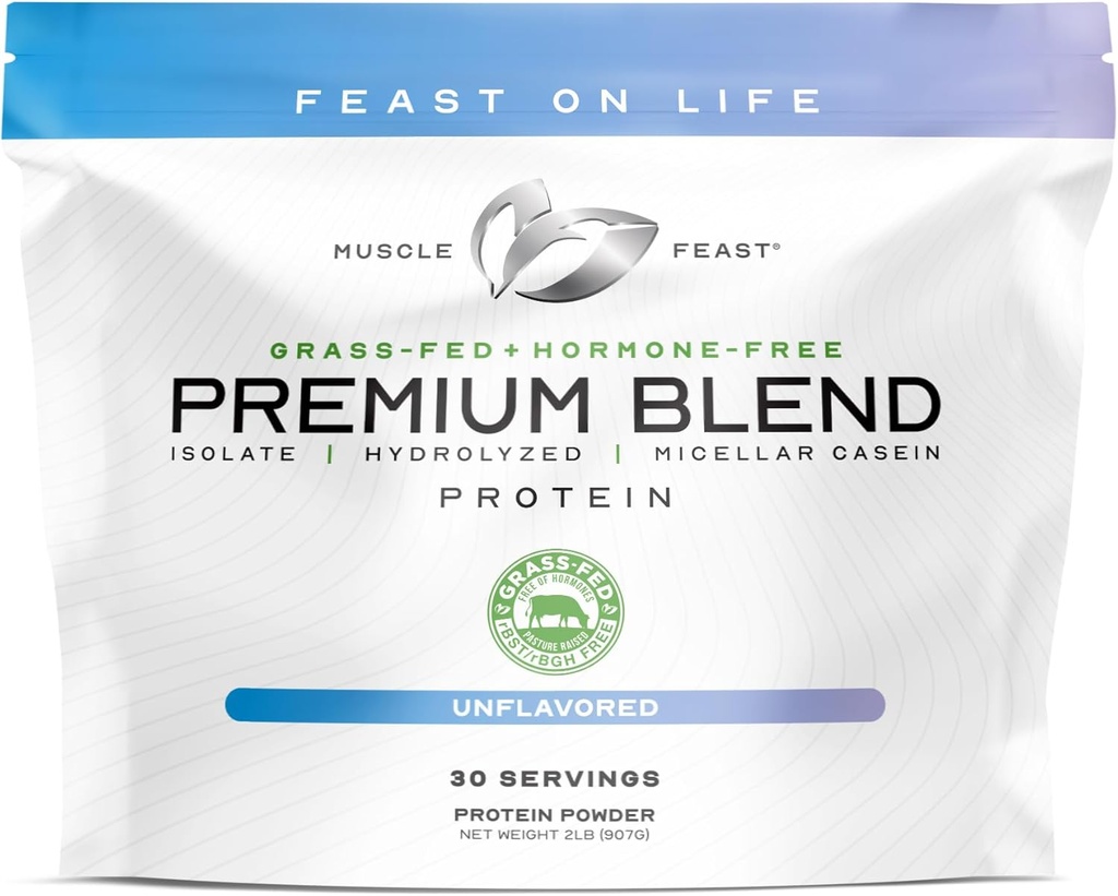 Muscle Feast Premium Blend All Natural Hormone Free Grass-Fed Whey Protein Powder, Unflavored, 2lb