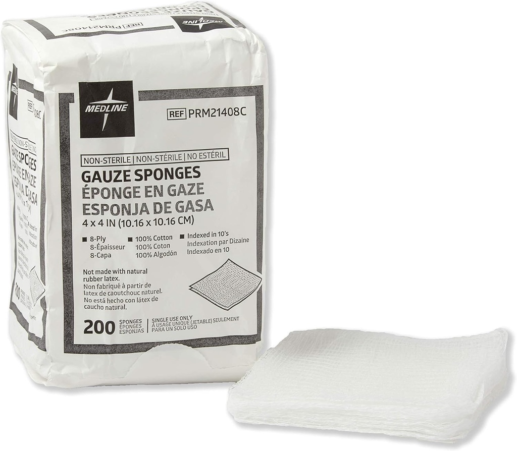 Medline Non-Sterile Baumwolle gewebt Gauze Schwämme, 8 Ply, Ideal für Wund Dressing und Reinigung, Gehäuse von 4000