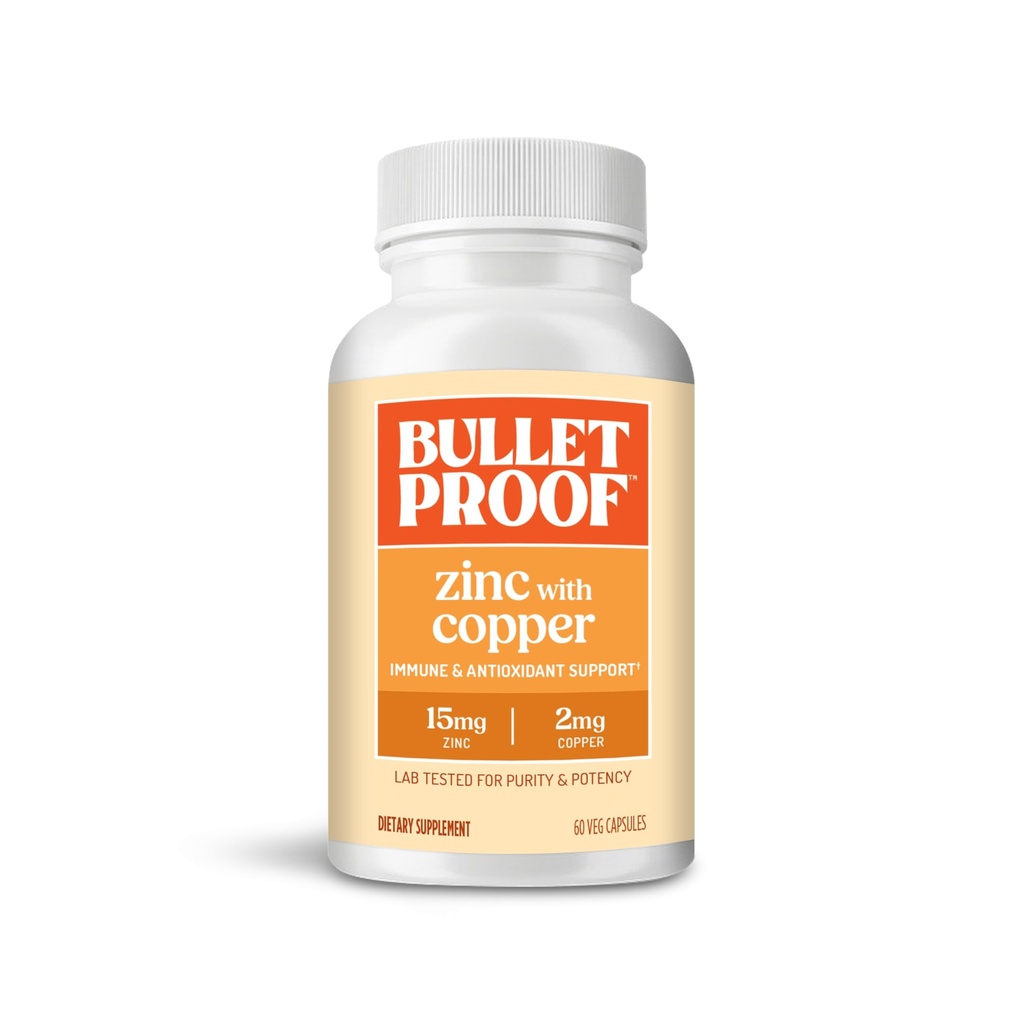 Zinc Bulletproof avec Capsules de cuivre, 60 Compte, Minéraux et Supplément Antioxydant pour l'immunité et l'humeur
