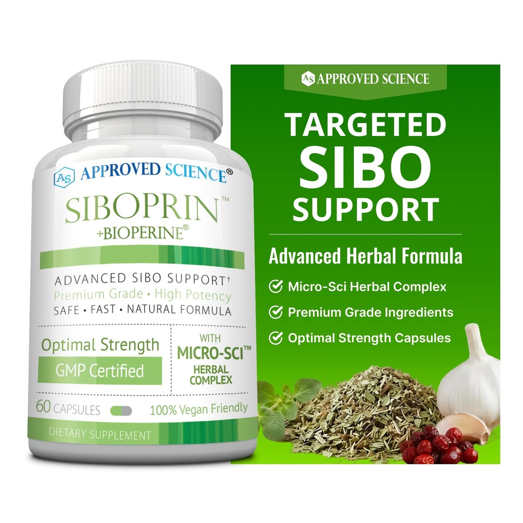 Genehmigte Wissenschaft Siboprin - 60 Kapseln - Unterstützung Gut Balance, wohltuende Darm Irritation, Hilfe mit Krebs und Bloating - Caprylic Acid, Barberry, Oregano - Vegan