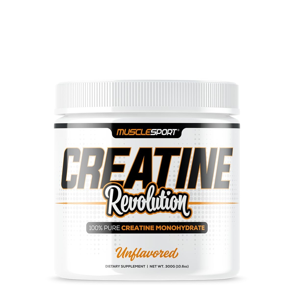 Poudre monohydratée de créatine de Musclesport - Monohydrate de créatine micronisé - Énergie, force et endurance - 300g, non aromatisé