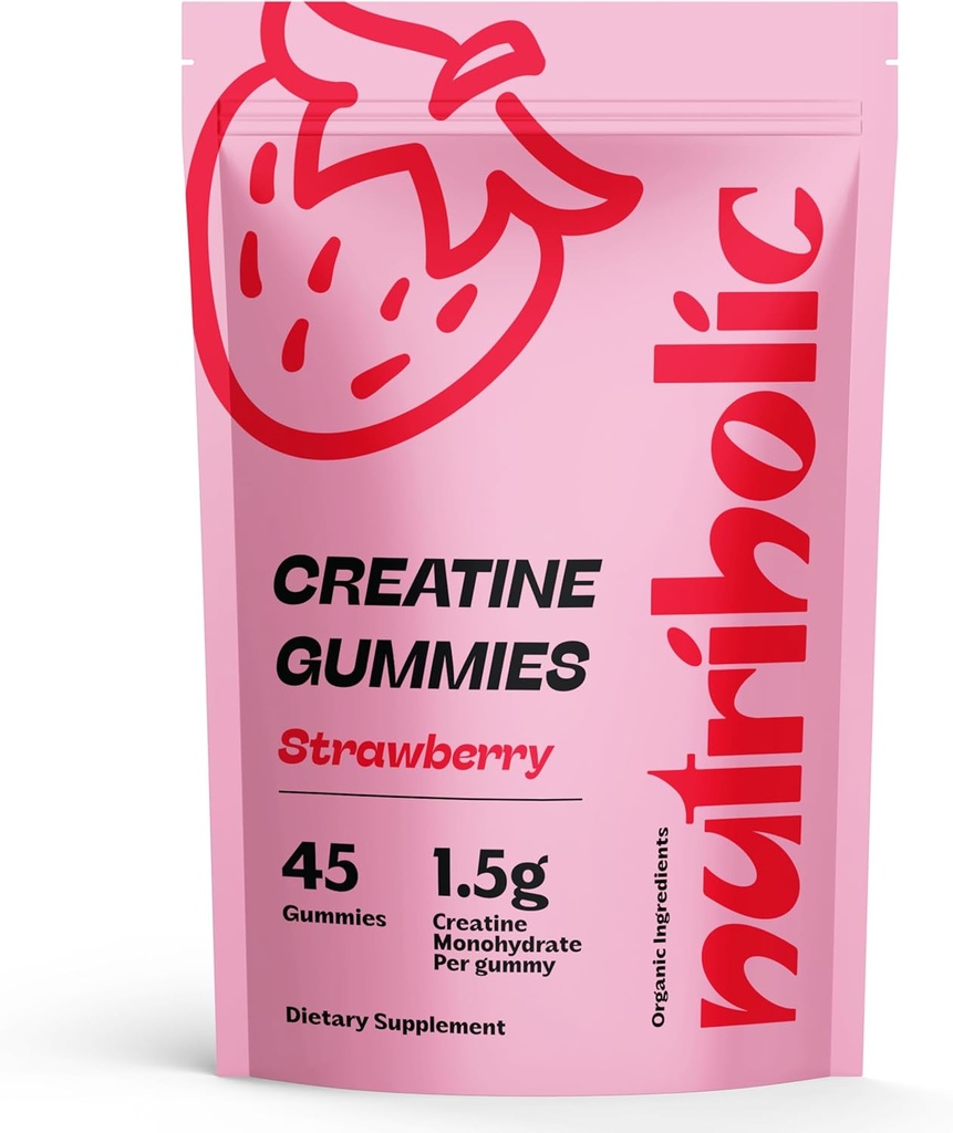 Creatine Monohydrate Gummi für Männer und Frauen - leicht zu digest, Vegan, Glutenfrei, Non-GMO, 1,5g Kreatin pro Gummy - 45ct (45 Count, Erdbeere)