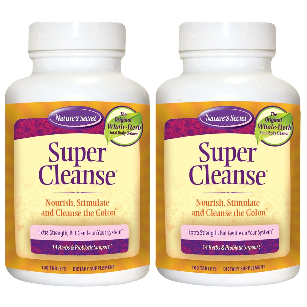 Nature's Secret Super Cleanse Extra Strength Toxin Detox & Gentle Elimination Body Cleanse, Digestive & Colon Health Support - Stimulierende Mischung von 14 Kräutern mit Probiotika - 100 Tabletten (Pack von 2)