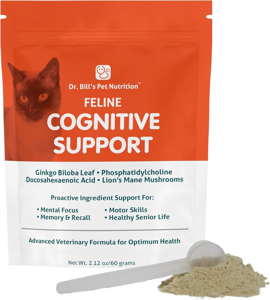 Dr. Bill's Feline kognitive Unterstützung | Memory Support Supplement für Katzen | Pet Supplement | Enthält Gingko Biloba, L-Carnosin, Vitamin B-12, L-Glutamin, L-Tyrosin und DHA