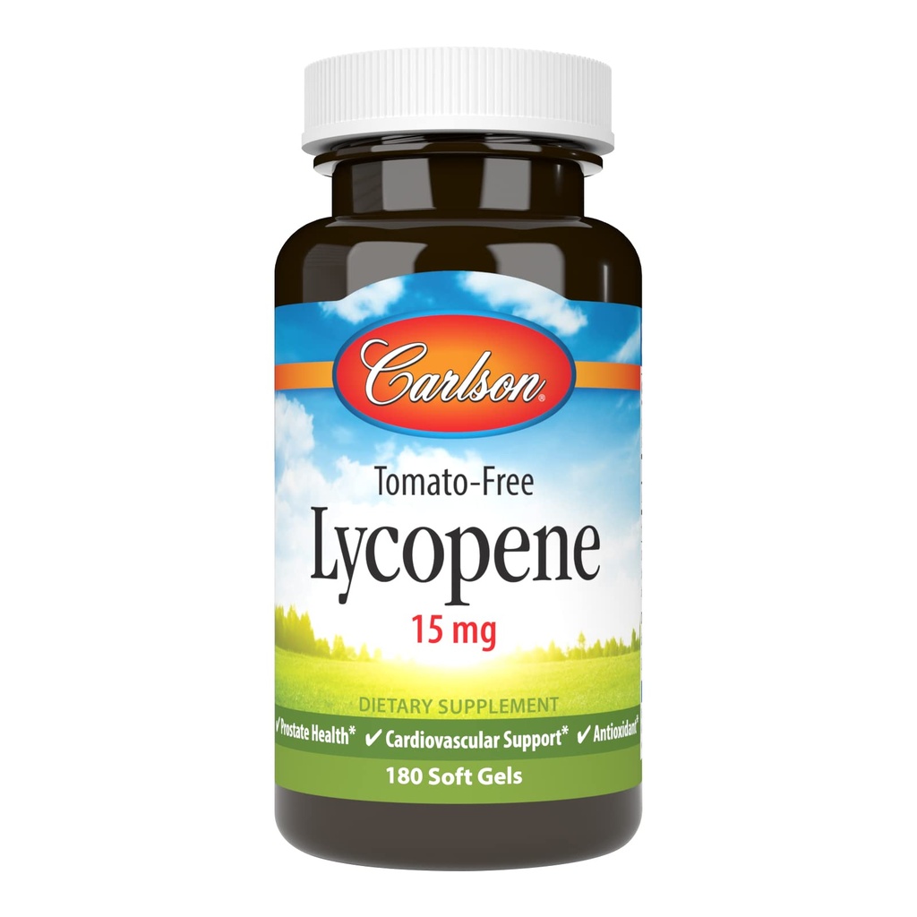 Carlson - Lycopin, 15 mg, Tomatenfrei, Prostata-Gesundheit & Zirkulationsunterstützung, Optimale Wellness, 180 Softgels