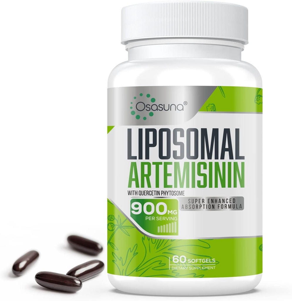 900 mg Artémisinine liposomique pour absorption maximale, extrait de wormwood doux (Artemisia Annua) avec Quercetin Phytosome 200 mg, 60 Softgels - 2 mois d'approvisionnement