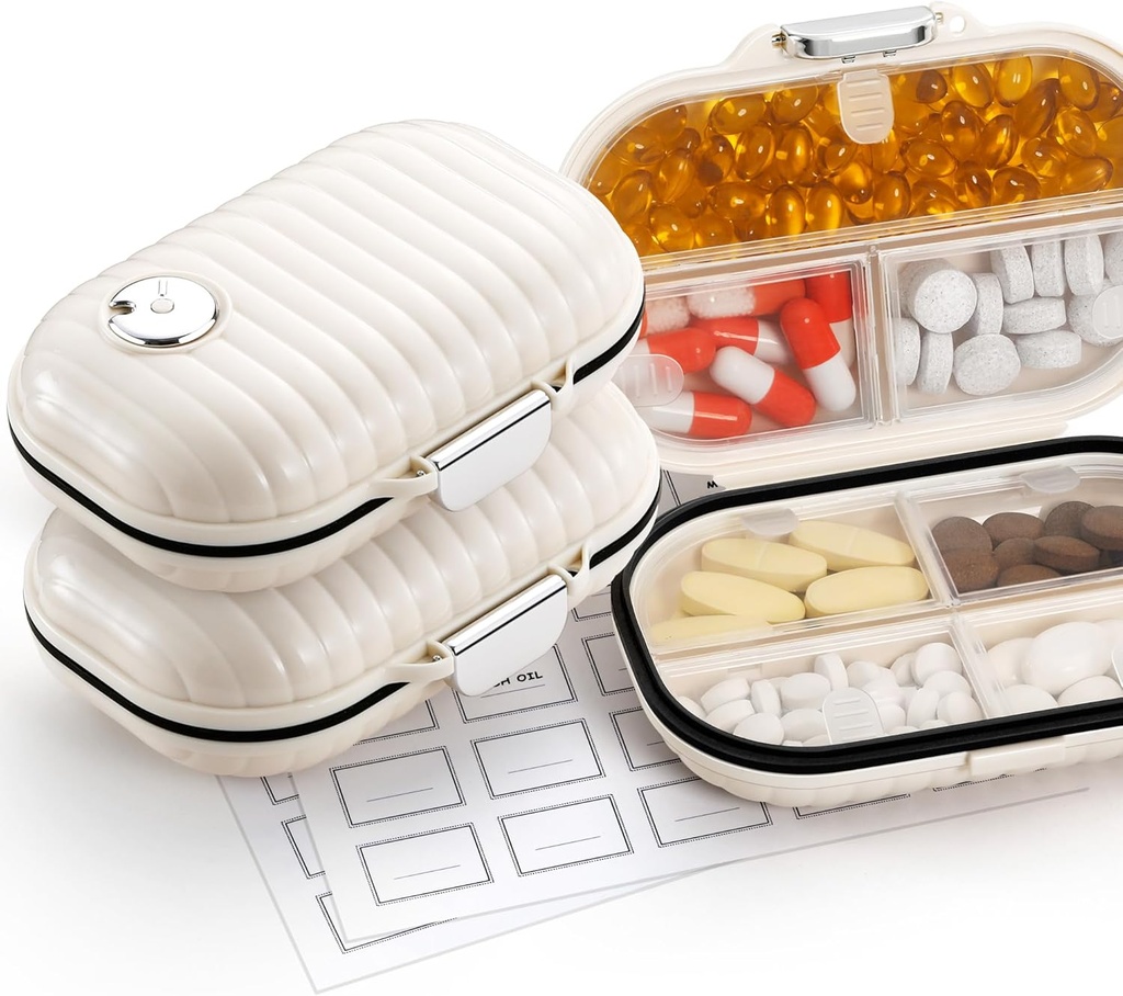 [2 Pack] Zannaki Pille Case Portable Small Weekly Travel Pill Organizer, Cute Moisture Proof Pill Box Halter für Geldbeutel, Täglich Mini Pocket Pharmacy Medizin Behälter für Vitamin, Fischöl, Supplement