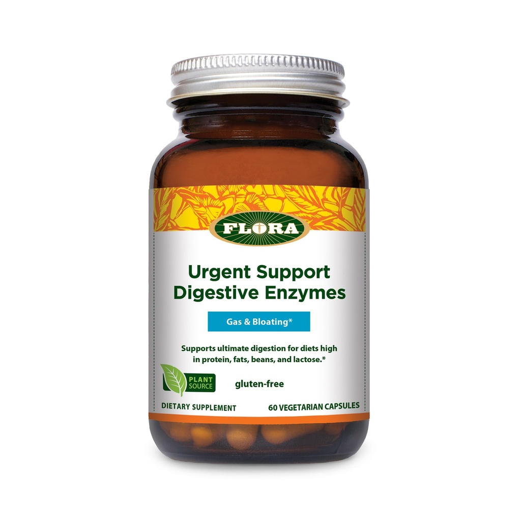 Flora Urgent Support Verdauungsenzyme - Verdauungsunterstützungsergänzung - Aids Bloating & Nährstoffaufnahme - Features 9 Enzyme - Glutenfrei & Non-GMO - 60 Vegetarische Kapseln